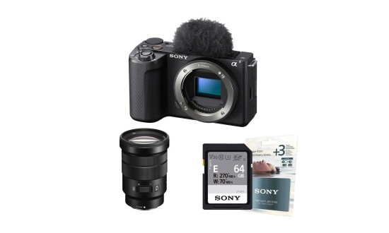 SONY ZV-E10 II + 18-105 mm f/4 G OSS PZ + SD 64Go V30 + Extension de garantie de 3 ans Sony